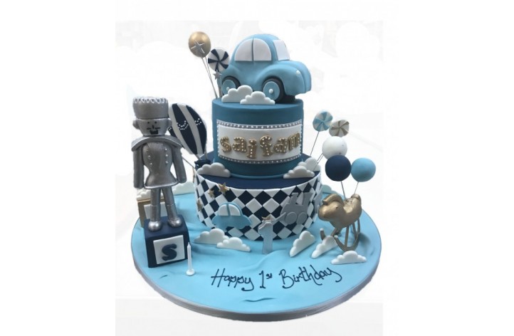 Car & Robot Tiered Cake